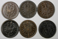 Germany - Empire Wilhelm I LOT OF 6 COINS 1876-1877 2 Pfennig KM# 2 (19 193)