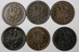 Germany - Empire Wilhelm I LOT OF 6 COINS 1876-1877 2 Pfennig KM# 2 (19 193)