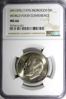 Morocco Hassan II AH1395 1975 5 Dirhams FAO NGC MS66 Mint-500,000 Y# 64 (021)