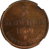 Germany OLDENBURG 1869-B 3 Schwaren NGC MS65 RB TOP GRADED Ex.HORN KM# 191 (125)