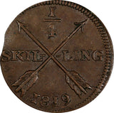 SWEDEN Carl XIV Johan Copper 1819 1/4 Skilling 26 mm 1st Year Type KM# 595 (469)