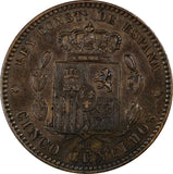 SPAIN Alfonso XII Bronze 1879 OM 5 Centimos Choice XF Condit. KM#674 (10 506)