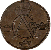 SWEDEN Copper King Gustav IV Adolf 1807 1/4 Skilling ch.XF KM# 564 (19 540)