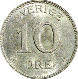 SWEDEN Gustaf V Silver 1935 G 10 Öre HIGH GRADE KM# 780 (21 900)