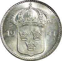 Sweden Gustaf V (1907-1950) Silver 1941 G 10 Öre  GEM BU KM# 780 (22 080)