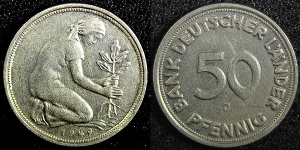 Germany-Federal Republic Copper-Nickel 1949 J 50 Pfennig Hamburg MintKM#104(591)