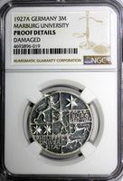 Germany Silver PROOF 1927 A 3 Reichsmark Marburg Univer.NGC PROOF DET.KM# 53/019