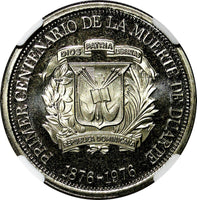 DOMINICAN REPUBLIC PROOF 1976 1/2 Peso NGC PF66 CAMEO Mintage-5,000 KM# 44
