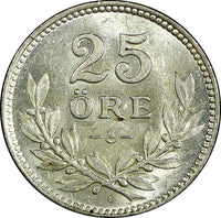 Sweden Gustaf V Silver 1930 G  25 Öre aUNC  KM# 785 (22 052)