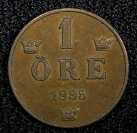 SWEDEN Oscar II (1872-1907) Bronze 1885 1 ORE Extra Large letters KM# 750 (514)