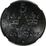 Sweden Gustaf V Iron 1950 5 Ore NGC MS64 LAST DATE FOR TYPE GEM BU KM# 81 (059)