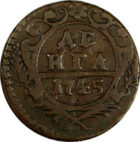 Russia Elizaveta Petrovna Copper 1745 Denga WIDE PLANCHET KM# 188 (14 864)