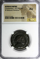 Roman Empire Constantine I AD 307-337  BI Reduced Nummus  NGC AU (010)