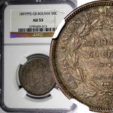 Bolivia Silver 1897 PTS CB 50 Centavos, 1/2 Boliviano NGC AU55 KM# 161.5 (013)