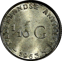 Netherlands Antilles Juliana Silver 1963 1/10 Gulden KM# 3 (18 655)