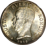 SWEDEN Gustaf V Silver 1915 W 1 Krona NGC MS63 NICE TONED KM# 786.1 (035)