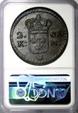 SWEDEN CARL XI Copper 1662 2 Ore NGC AU DETAILS KEY DATE SCARCE KM# 234.1