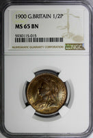 GREAT BRITAIN Victoria (1837-1901) Bronze 1900 1/2 Penny NGC MS65 BN KM# 789 (5)