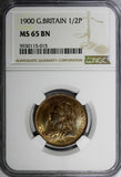 GREAT BRITAIN Victoria (1837-1901) Bronze 1900 1/2 Penny NGC MS65 BN KM# 789 (5)