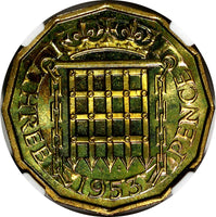 Great Britain Elizabeth II Nickel-Brass PROOF 1953 3 Pence NGC PF64 KM# 886