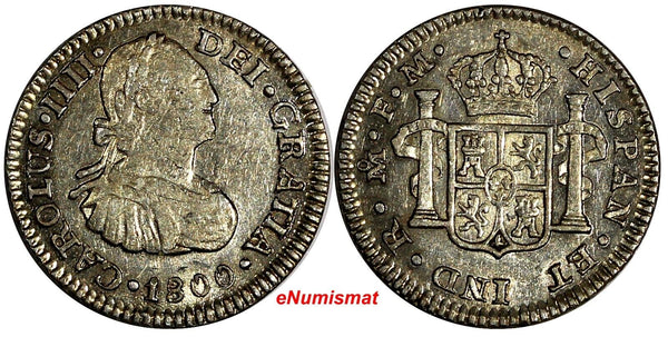 Mexico Charles IV Silver 1800 MO-FM 1/2 Real XF Cond. KEY SCARCE DATE KM# 72 (5)