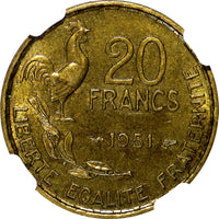 France Aluminum-Bronze 1951 20 Francs NGC MS63 KM# 917.1 (060)