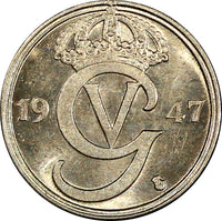 Sweden Gustaf V (1907-1950) Nickel-Bronze 1947 TS 10 Öre BU KM# 795 (22 130)