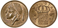 Belgium Baudouin I Bronze 1954 20 Centimes Dutch text UNC  KM# 147.1  (21 324)
