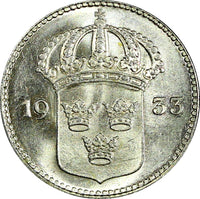 SWEDEN Gustaf V Silver 1933 G 10 Öre SCARCE DATE ch.UNC KM# 780 (22 142)