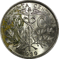 Bolivia Copper-Nickel 1939 50 Centavos KM# 182 ( 21 989)