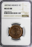 MEXICO SECOND REPUBLIC Copper 1897 Mo 1 Centavo NGC MS65 RB Last Date KM# 391.6