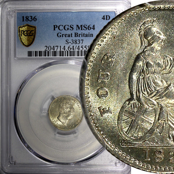 Great Britain William IV Silver 1836 4 Pence PCGS MS64 Nice BU KM# 723 (2)