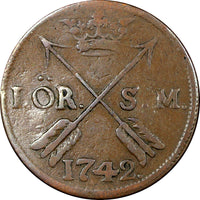 Sweden Frederick I Copper 1742 SM 1 Öre KM# 416.1 (21 230)