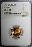 Gambia Bronze 1974 1 Butut NGC MS65 RD FULL RED TOP GRADED BY NGC KM# 8 (045)