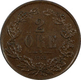 SWEDEN  Oscar II Bronze 1873 2 Ore  1 YEAR TYPE  KM# 729 (20 860)