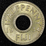 Fiji George V Copper-Nickel 1934 1/2 Penny Mintage-96,000 KM# 1 (22 882)