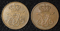 Denmark Frederik VIII Bronze LOT OF 2 COINS 1907 , 1912  2 Ore  XF KM# 805 (282)