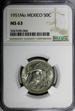 Mexico ESTADOS UNIDOS MEXICANOS Silver 1951 Mo 50 Centavos NGC MS63 KM# 449 (6)