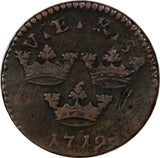 Sweden  1719 1 Ore KM.Overstruck 1718 1 Daler SM SCARCE KM# 364.2 (10 344)