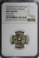 Egypt OCCUPATION COINAGE AH1335/1917-H 2 Milliemes NGC UNC DET. KM# 314 (007)