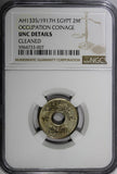 Egypt OCCUPATION COINAGE AH1335/1917-H 2 Milliemes NGC UNC DET. KM# 314 (007)