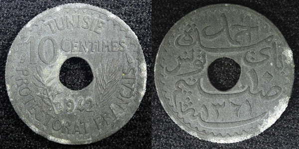 TUNISIA  Zinc 1942 10 Centimes WWII Issue KM# 267 (23 007)