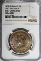 British Guiana 1838 1 Stiver Pattern NGC MS63 BN RAINBOW TONED SCARCE KM#Tn3 (9)