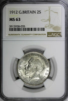 GREAT BRITAIN George V Silver 1912 Florin 2 Shillings NGC MS63 KM# 817 (035)