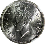 India-British George VI Silver 1941 (B) 1/2 Rupee Bombay NGC MS62 KM# 551 (032)