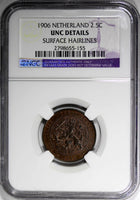 Netherlands Wilhelmina I Bronze 1906 2-1/2 Cent NGC UNC DETAILS KM# 134
