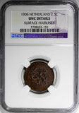 Netherlands Wilhelmina I Bronze 1906 2-1/2 Cent NGC UNC DETAILS KM# 134