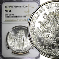Mexico ESTADOS UNIDOS MEXICANOS Silver 1978 Mo 100 Pesos NGC MS66 KM# 483.2 (5)