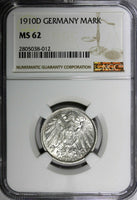 Germany - Empire Wilhelm II Silver 1910 D 1 Mark NGC MS62 Munich Mint KM# 14(12)