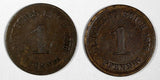Germany - Empire Wilhelm I Copper LOT OF 2 COINS 1876 D 1 Pfennig  KM# 1 (57)